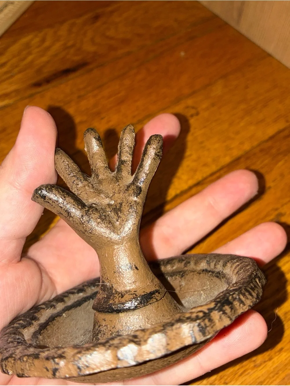 Cast Iron Hand Ring Holder in Rustic Brown